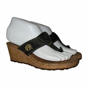 Timberland Leather Faux Cork Wedge Sandals 6M